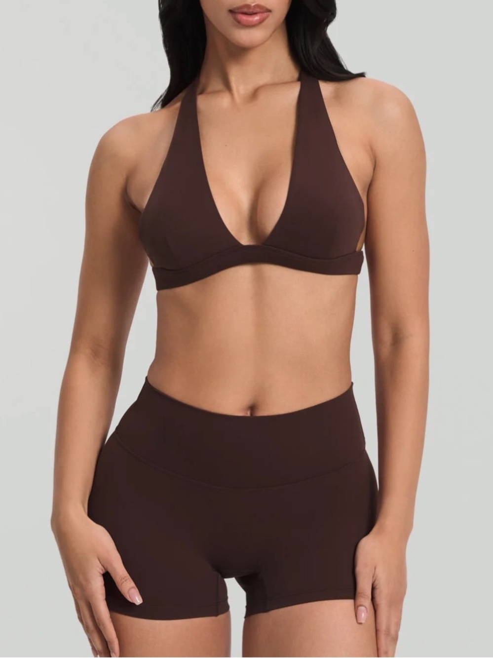 Plunge Neck Bra Top - Brown